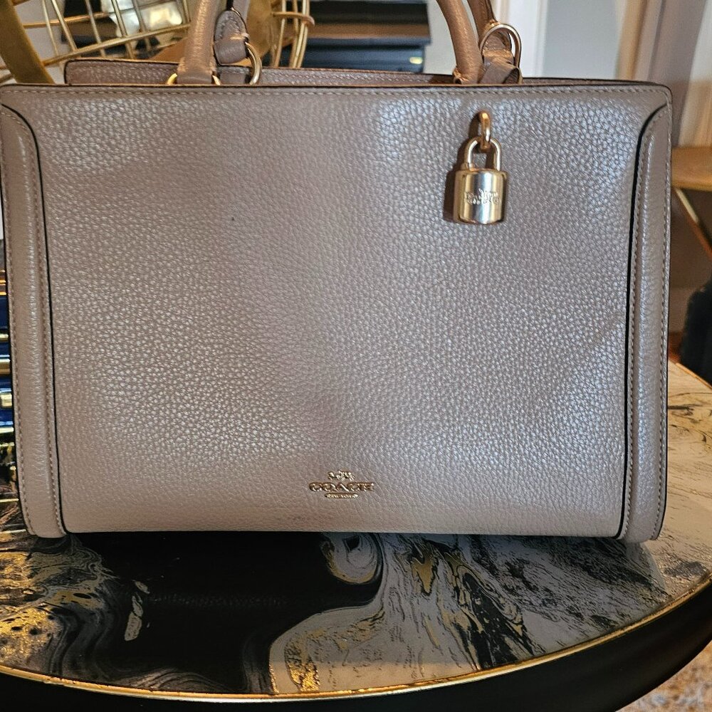 Coach Zoe Carryall 2way Shoulder Handbag Pebbled Leather Beige NO STRAP - Picture 2 of 8
